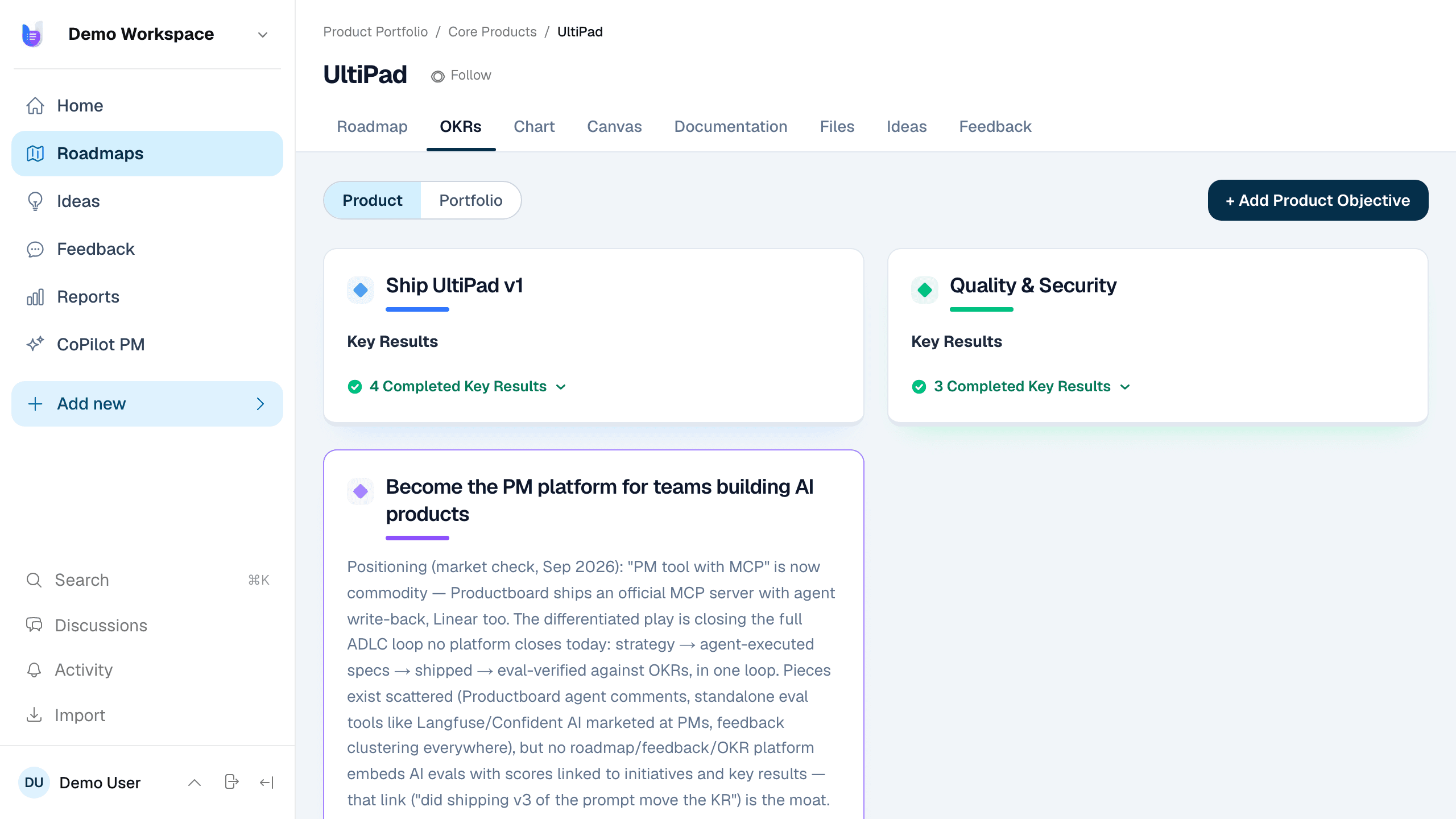 Objectives and key results tracking in UltiPad